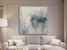 Load image into Gallery viewer, Blue White Gold Abstract Painting On Canvas Acrylic Painting Yp029