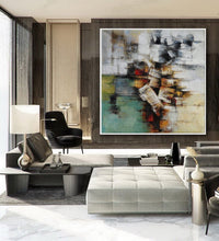 Load image into Gallery viewer, Green Gray White Abstract Artwork Oversize Texture Oil Painting Ap091