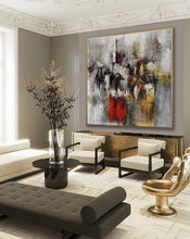 Load image into Gallery viewer, White Gray Red Texture Abstract Painting on Canvas Ap086