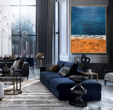 Load image into Gallery viewer, Deep Blue Orange Abstract Painting Textured Wall Art Np117