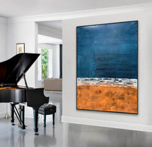 Load image into Gallery viewer, Deep Blue Orange Abstract Painting Textured Wall Art Np117