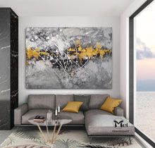 Load image into Gallery viewer, Gray Canvas Painting Black Gold Painting Contemporary Abstract Art Kp005
