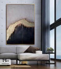 Load image into Gallery viewer, Gold Leaf Abstract Painting Black Gold Canvas Painting Kp024