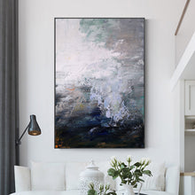 Load image into Gallery viewer, Blue White Gray Abstract Painting Neutral Abstract Art Qp051