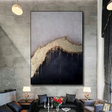 Load image into Gallery viewer, Gold Leaf Abstract Painting Black Gold Canvas Painting Kp024