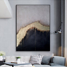 Load image into Gallery viewer, Gold Leaf Abstract Painting Black Gold Canvas Painting Kp024