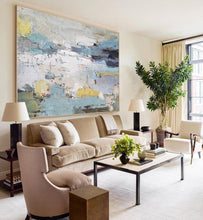 Load image into Gallery viewer, Original White Painting Blue Painting,Minimalist Abstract Canvas Art Bl008