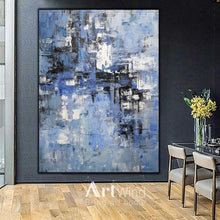 Load image into Gallery viewer, Blue Abstract Painting Modern Original Painting White Abstract Handmade Dp047