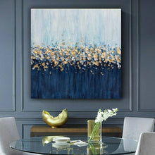Load image into Gallery viewer, Gold Silver Leaf Painting Navy Blue Textured Painting on Canvas Kp060