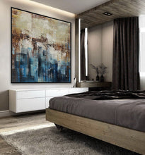 Load image into Gallery viewer, Blue Brown Gray Abstract Painting Oversized Living Room Painting Ap096