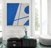 Load image into Gallery viewer, Blue Geometric Art Minimalist Painting White and Blue Op045