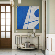 Load image into Gallery viewer, Blue Geometric Art Minimalist Painting White and Blue Op045