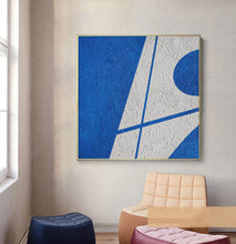 Load image into Gallery viewer, Blue Geometric Art Minimalist Painting White and Blue Op045
