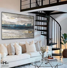 Load image into Gallery viewer, Beige and Blue Abstract Painting Heavy Texture Painting Living Room Kp023