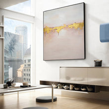 Load image into Gallery viewer, Pink and Gold Painting on Canvas Sunset Coastal Wall Art Office Decor Op059