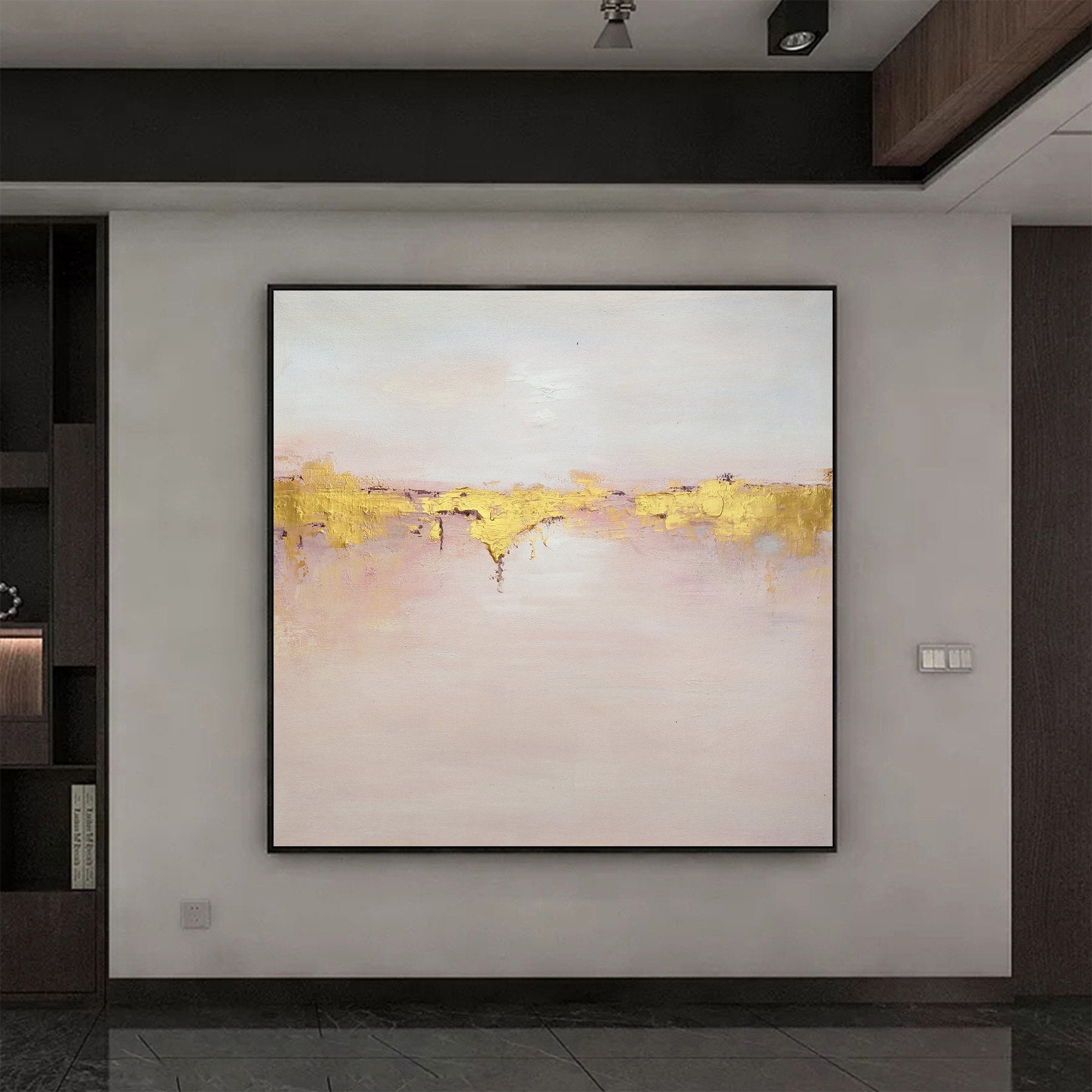Pink and Gold Painting on Canvas Sunset Coastal Wall Art Office Decor ...
