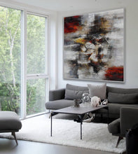 Load image into Gallery viewer, White Gray Red Abstract Painting on Canvas Large Piece of Art Ap094