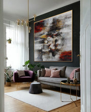 Load image into Gallery viewer, White Gray Red Abstract Painting on Canvas Large Piece of Art Ap094