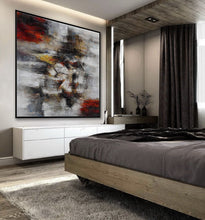 Load image into Gallery viewer, White Gray Red Abstract Painting on Canvas Large Piece of Art Ap094