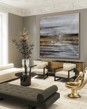 Load image into Gallery viewer, Gray Whhite Yellow Gold Abstract Painting Minimalist Abstract Oversize Ap084