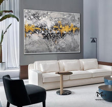 Load image into Gallery viewer, Gray Canvas Painting Black Gold Painting Contemporary Abstract Art Kp005