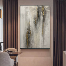 Load image into Gallery viewer, Gray White Gold Abstract Painting Contemporary Wall Art Op092
