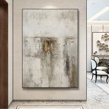 Load image into Gallery viewer, Gray White Gold Abstract Acrylic Painting on Canvas Textured Wall Art Op093