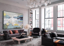 Load image into Gallery viewer, Original White Painting Blue Painting,Minimalist Abstract Canvas Art Bl008