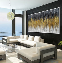 Load image into Gallery viewer, Black Gold Artwork Extra Large Panoramic Textured Abstract Painting Ap060