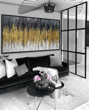 Load image into Gallery viewer, Black Gold Artwork Extra Large Panoramic Textured Abstract Painting Ap060