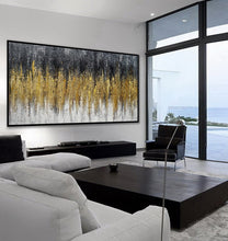 Load image into Gallery viewer, Black Gold Artwork Extra Large Panoramic Textured Abstract Painting Ap060