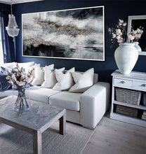 Load image into Gallery viewer, Black Silver Artwork Extra Large Panoramic Abstract Painting Ap053
