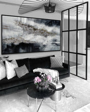 Load image into Gallery viewer, Black Silver Artwork Extra Large Panoramic Abstract Painting Ap053