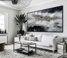 Load image into Gallery viewer, Black Silver Artwork Extra Large Panoramic Abstract Painting Ap053