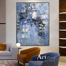 Load image into Gallery viewer, Blue Abstract Painting Modern Original Painting White Abstract Handmade Dp047