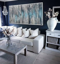 Load image into Gallery viewer, Extra Large Textured panoramic Silver Leaf White Abstract Painting Ap044