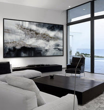 Load image into Gallery viewer, Black Silver Artwork Extra Large Panoramic Abstract Painting Ap053