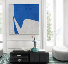 Load image into Gallery viewer, White And Blue Abstract Painting Minimal Art Office Decor Op047