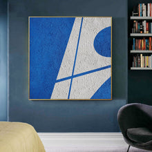 Load image into Gallery viewer, Blue Geometric Art Minimalist Painting White and Blue Op045
