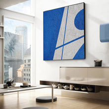 Load image into Gallery viewer, Blue Geometric Art Minimalist Painting White and Blue Op045
