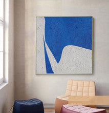 Load image into Gallery viewer, White And Blue Abstract Painting Minimal Art Office Decor Op047