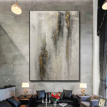 Load image into Gallery viewer, Gray White Gold Abstract Painting Contemporary Wall Art Op092