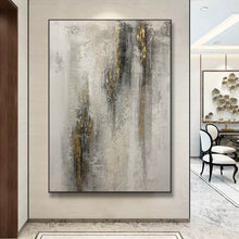 Load image into Gallery viewer, Gray White Gold Abstract Painting Contemporary Wall Art Op092