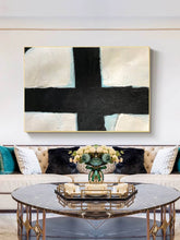 Load image into Gallery viewer, Black White Painting Light Blue Oversized Canvas Painting Yp064