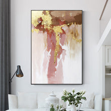 Load image into Gallery viewer, Pink and Gold Leaf Art Original Abstract Painting On Canvas Ap128