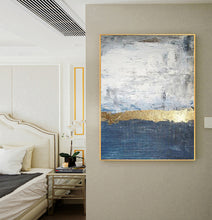 Load image into Gallery viewer, Navy Blue Grey Wall Painting on Canvas Ocean Sunset Painting Cp032