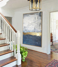 Load image into Gallery viewer, Navy Blue Grey Wall Painting on Canvas Ocean Sunset Painting Cp032