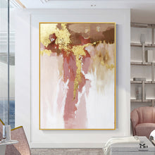 Load image into Gallery viewer, Pink and Gold Leaf Art Original Abstract Painting On Canvas Ap128