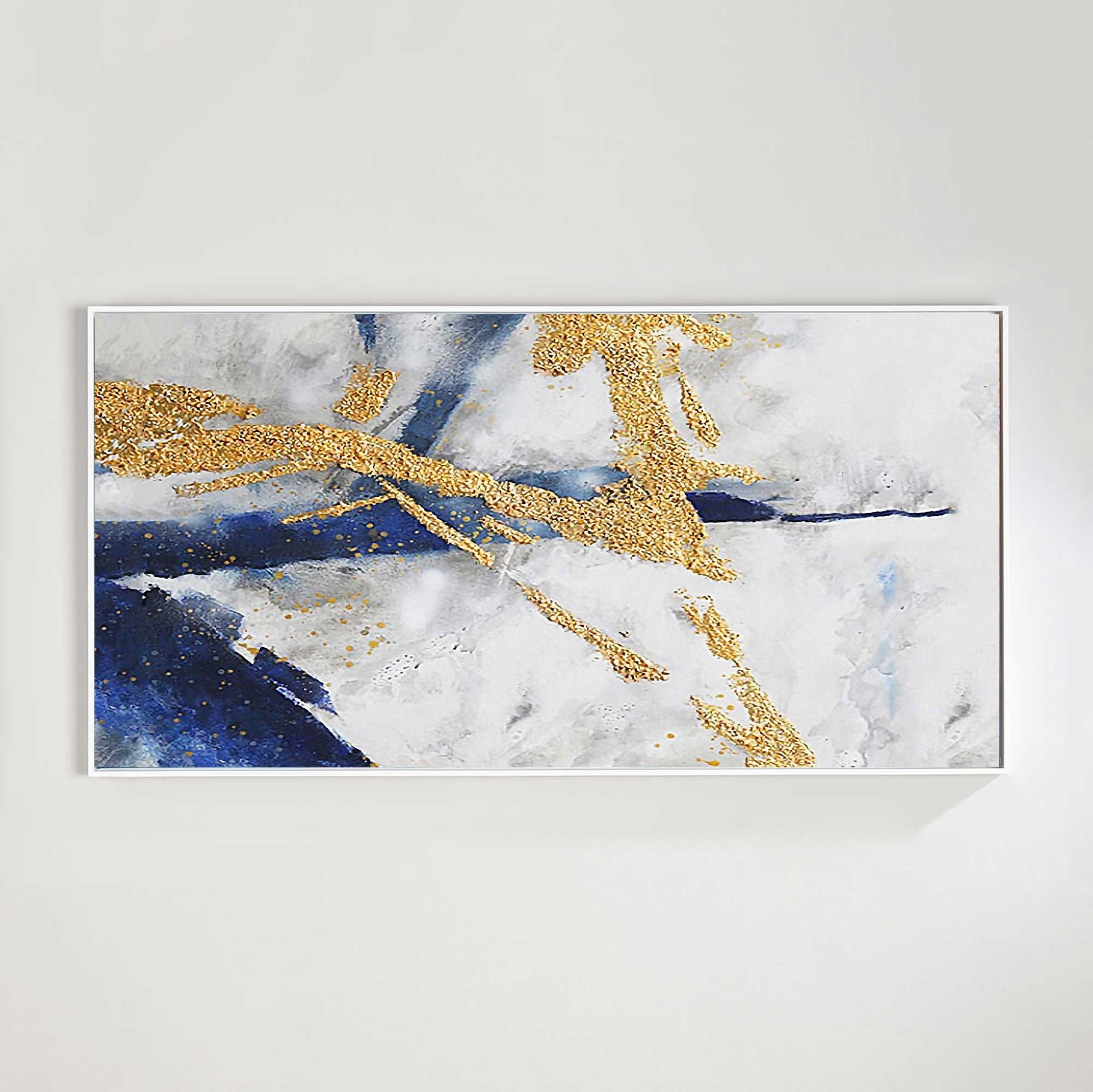 Large Gold Painting Navy Blue Wall Art Royal Blue Painting Modern Wall