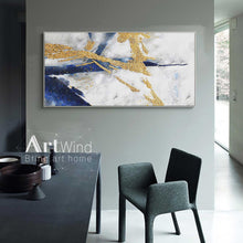 Load image into Gallery viewer, Large Gold Painting Navy Blue Wall Art Royal Blue Painting Modern Wall Art dp038